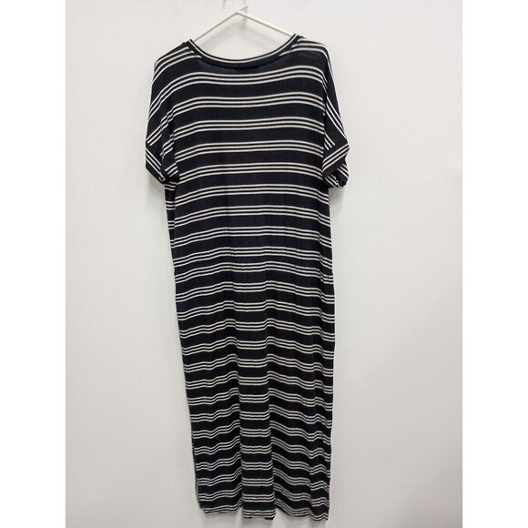 Banana Republic Womens T-Shirt Maxi Dress Large Black White Stripes Side Slit - Picture 10 of 11